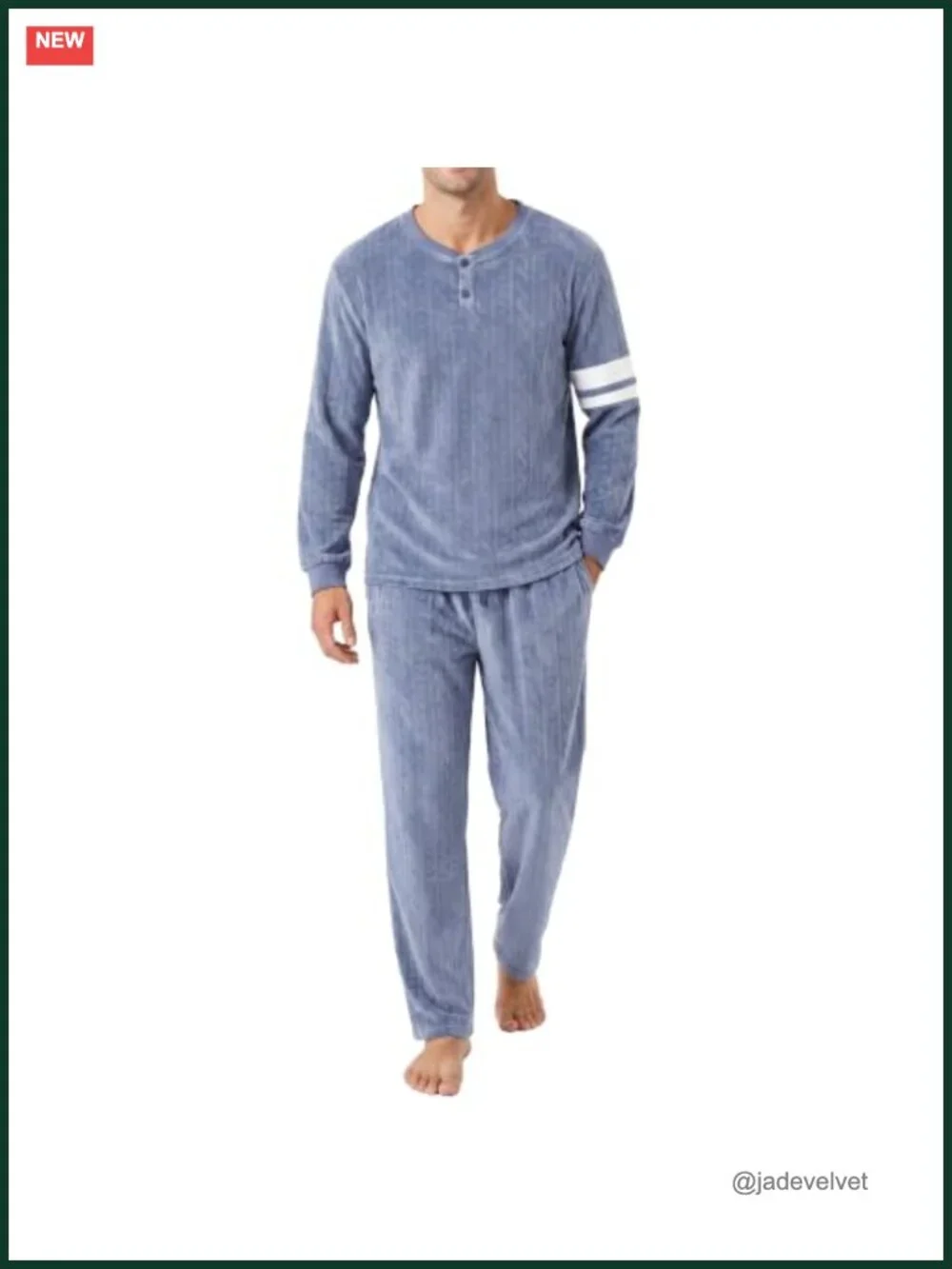 Men's Fleece Pajama Set Soft Warm Long Sleeve with Pockets Henley Neck